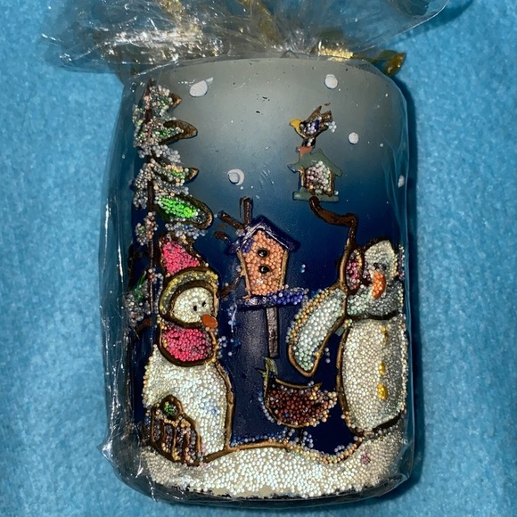 Christmas pillar candle single wick snowmen tree birdhouse glitter 3D size 3 X 4 - Picture 2 of 9